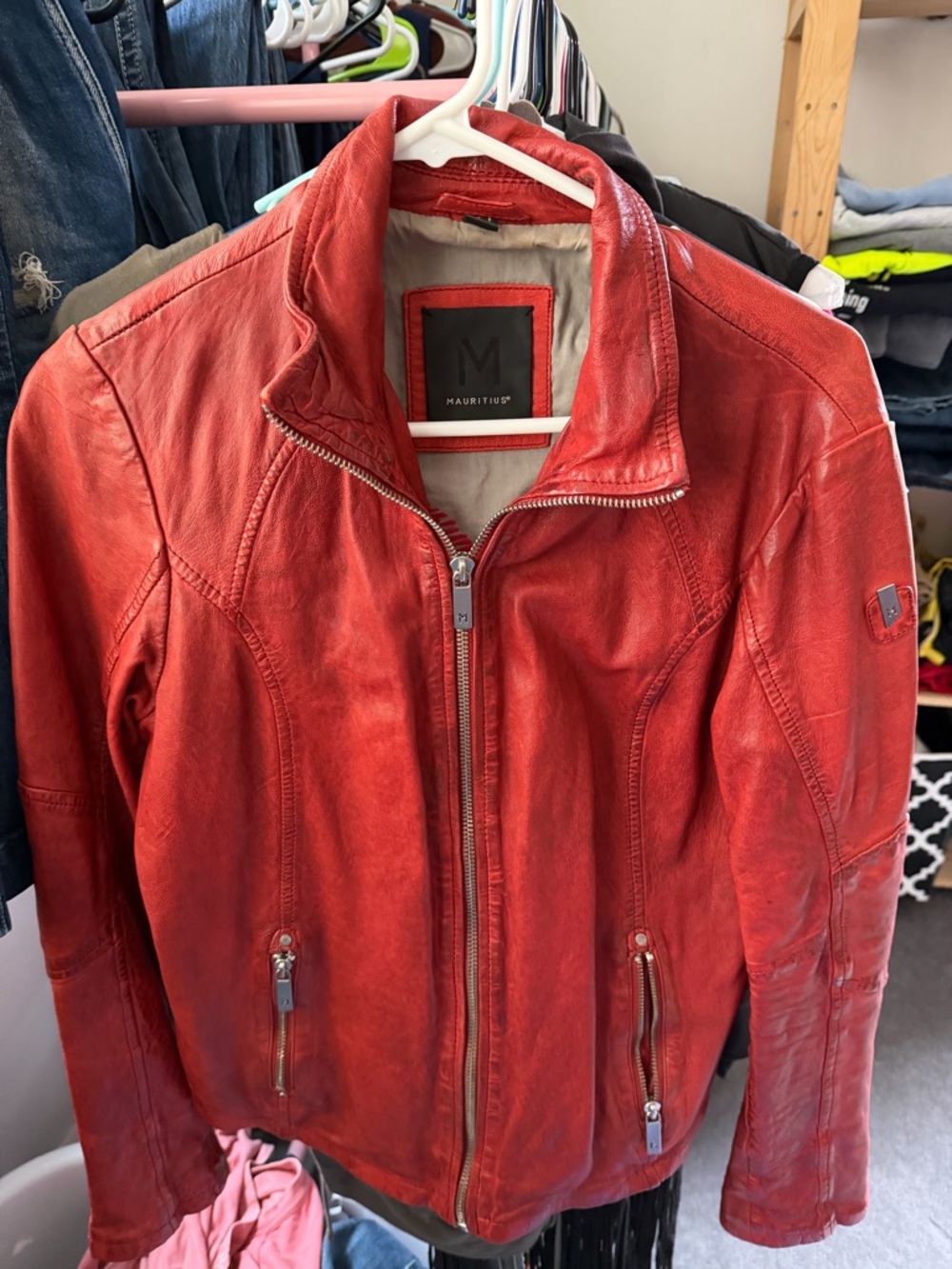 Mauritius Red Leather Jacket - Classic Zip Front